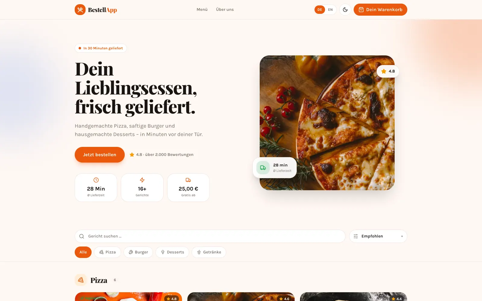 Screenshot of the BestellApp food ordering app